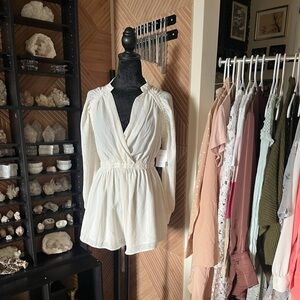 Nordstrom White Long-Sleeve V-Neck Romper